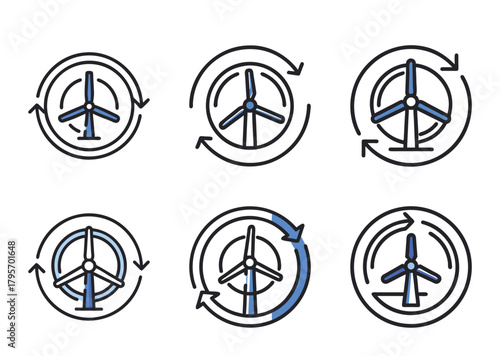 Wind Turbine Renewable Energy Icons Representing Circular Economy and Sustainability Concepts