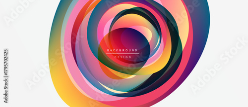 Abstract colorful circles create dynamic swirling pattern. Modern design element, vibrant hues, smooth gradients. Background texture.