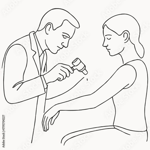 Doctor examining patient with dermatoscope in medical office  