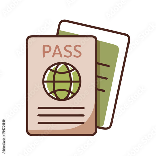 Passport and travel document in minimalist illustration style  