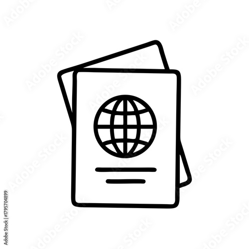 Passport with globe icon and stacked design in minimalist style  