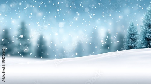 Snow-dusted pine branches lie on a soft blanket of snow as delicate flakes fall, creating a serene winter scene