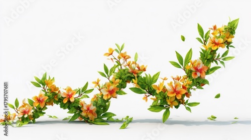 A stylized, vibrant line graph showing a sharp upward trend, with the lines made of small, blooming flowers and fresh green leave