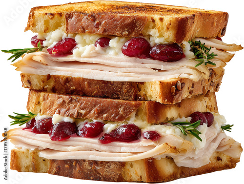 Christmas Turkey Cranberry Sandwich – Professional Gourmet Holiday Snack Clipart, Transparent Background Food Asset for Festive Design