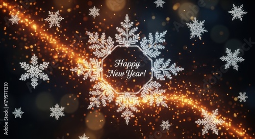 Glowing New Year background with “Happy New Year!” text on dark background — ideal for holiday, festive and design content.