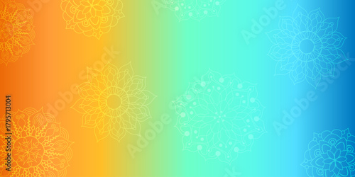 Hand drawn intricate mandala design on orange and turquoise . Mandala background for decoration invitation, cards, logos, cover, brochure, flyer, banner. Islam, arabic, Indian, ottoman motifs