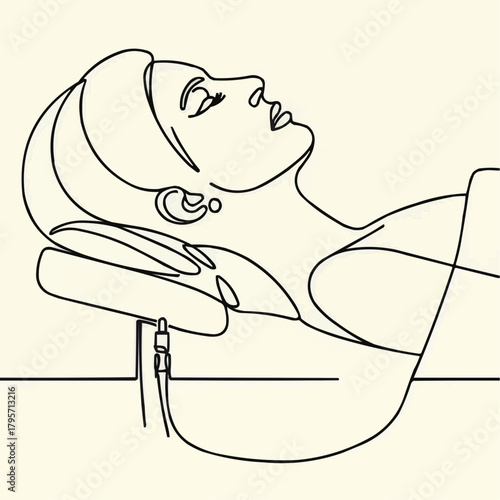 Abstract line art of a woman relaxing on a massage table  