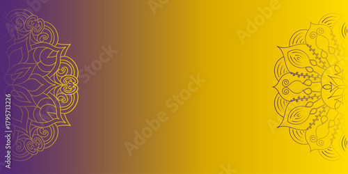 Intricate mandala design on orange and violet. Mandala background for decoration invitation, cards, logos, cover, brochure, flyer, banner. Islam, arabic, Indian, ottoman motifs