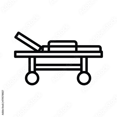 Simple black outline icon of a medical stretcher with wheels hospital bed gurney
