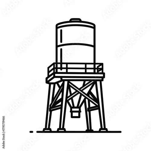 Black outline illustration of a water tower on a white background water tank industrial