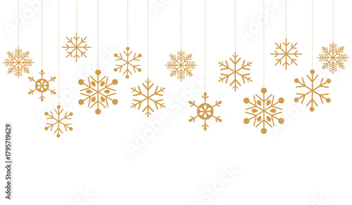 Elegant golden Christmas tree vector outline illustration on a clean white background. Features a stylized holiday tree topped with a star, standing on a subtle snowdrift line.