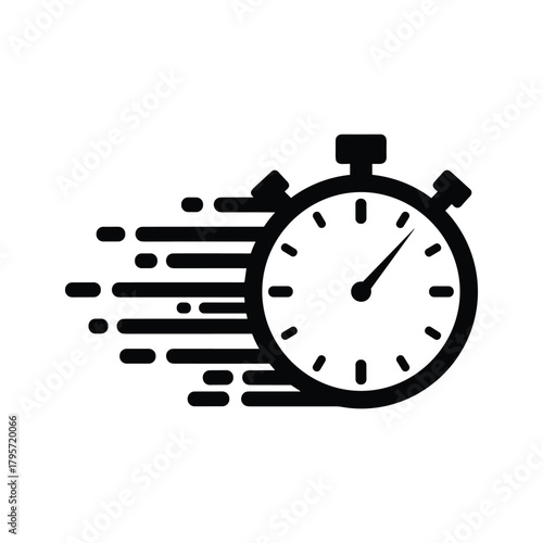 Black stopwatch icon with motion lines indicating speed and urgency timer time