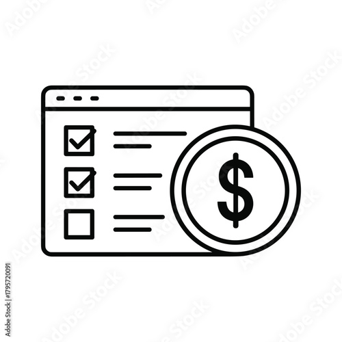 Checklist with dollar coin icon on digital screen outline to do list task list