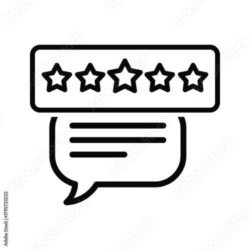 Five star rating with speech bubble icon for customer feedback five stars rating system