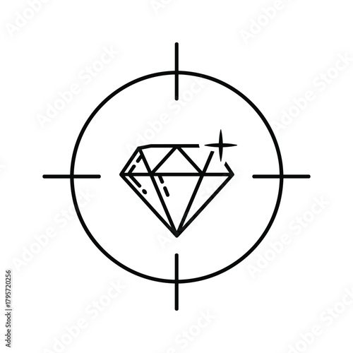 Diamond in crosshairs target icon outline graphic jewel precious stone