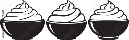 Three delicious soft serve ice cream cones in black cups silhouette