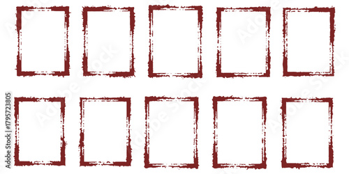Set of ten distressed rectangular grunge borders, hand-drawn rustic frame collection