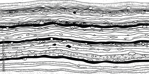 Abstract black and white geological strata layers illustration background design