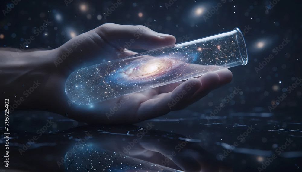 Fototapeta premium Galaxy in a Test Tube | Cosmic Science Fiction | Universe Contained in Lab