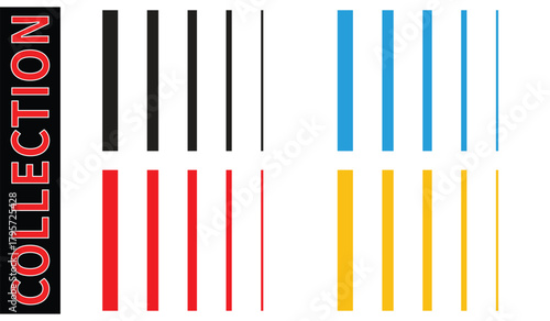 Vertical Striped Lines Pattern Collection in Varying Thicknesses and Four Separate Bright Colors, Modern Geometric Background and Minimalist Design Element