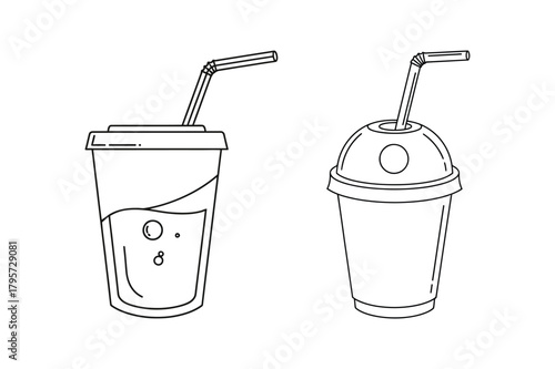 clean line art vector of a soft drink cup with straw