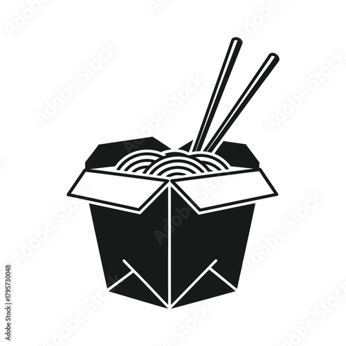 A clean silhouette vector of a noodle box with chopsticks