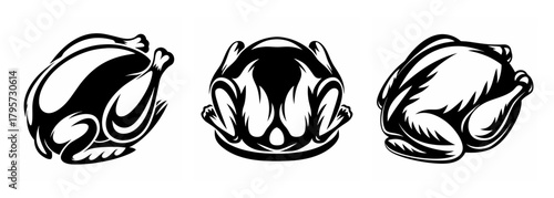 Three views of a deliciously roasted whole turkey ready for your next feast or meal preparation