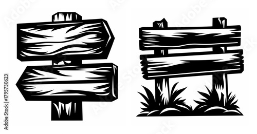 Rustic wooden directional signs and post guide for pathways and road trip adventures