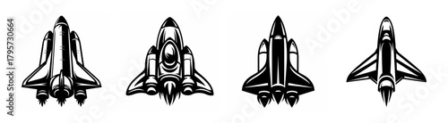 Four detailed space shuttle designs offering unique perspectives and launch ready appearances