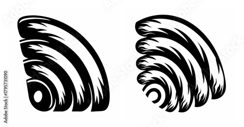 Abstract wi-fi signal icons in stylized brush strokes symbolizing wireless connectivity and network access