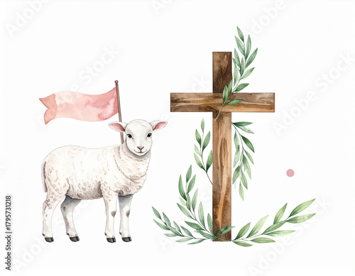 Ilustracja Wielkanocna: Baranek Boży i krzyż
