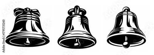 Three classic liberty bells ringing out history and freedom reverberating through time and culture