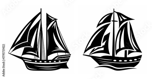 Two stylized sailboats with full sails awaiting ocean voyage art print nautical nautical decor