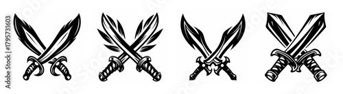 Four distinct samurai sword icons set crossed for a bold and dynamic martial arts symbol collection