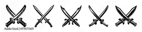 Five crossed samurai swords in a row representing combat and warrior spirit iconography