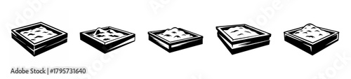 A delightful collection of five detailed black and white drawings of delicious square brownies with visible toppings