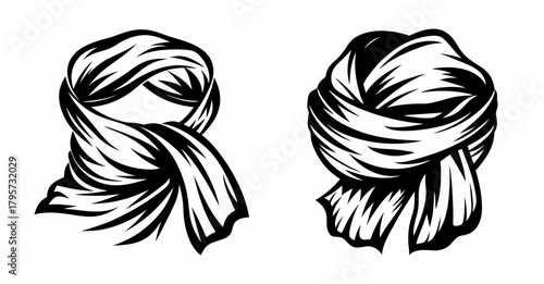 Two hand-drawn style scarves tied in knots showing drape and texture apparel accessory