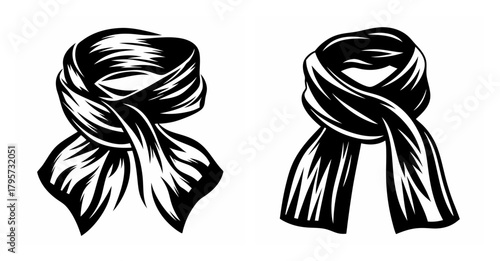 Detailed sketch of two fashionable scarves tied elegantly for winter style and warmth