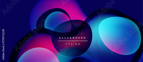 Abstract vibrant layers overlap. Blue, pink, purple hues create dynamic visual effect. Modern design suitable for backgrounds.