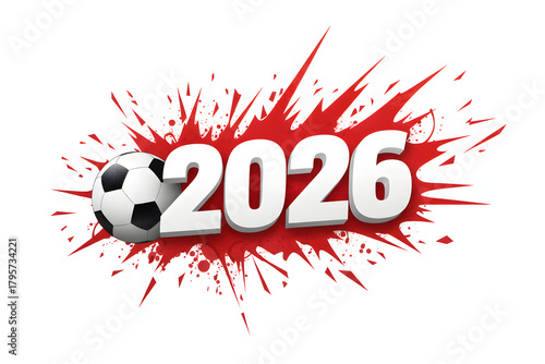 modern 2026 football banner with red splash typography on dark background