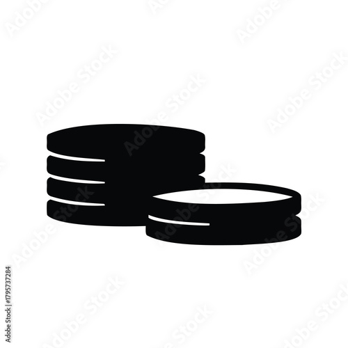 Stylized black and white vector graphics of stacked coins denoting wealth and abundance
