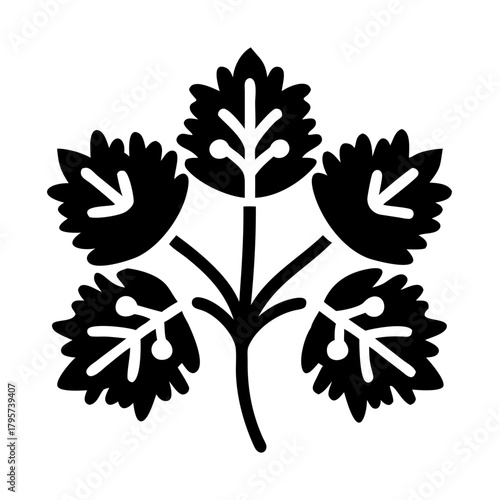 Black icon of a parsley sprig, icon