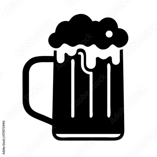 Black icon of a beer mug with foam, icon