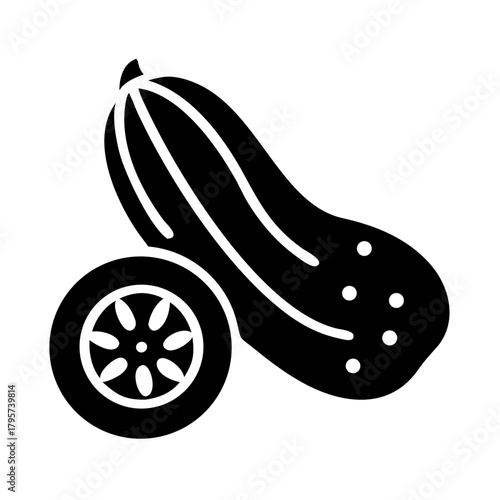 Black zucchini silhouette icon with slice icon