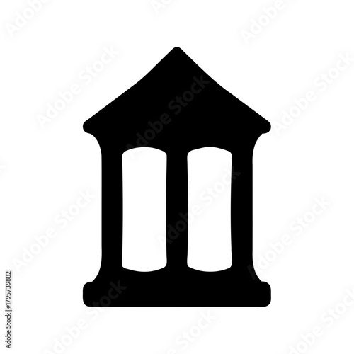 Bank building icon for financial services-Minimal black bank or institutional building silhouette representing finance, government, law, or security concepts for digital and print design use