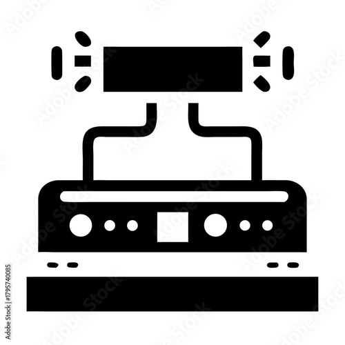 Black and white icon of a network router with lights icon