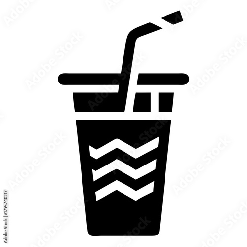 Black silhouette of a disposable cup with straw icon