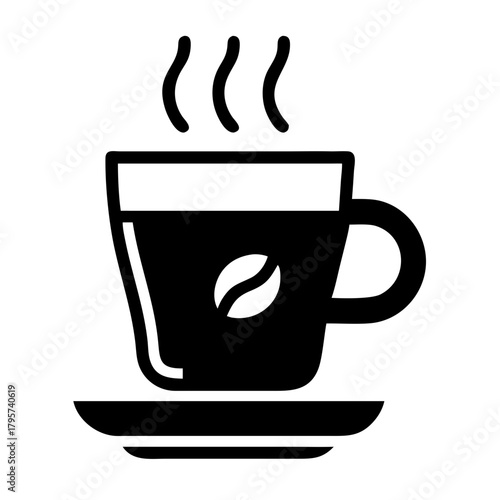 Steaming cup of coffee on a saucer icon
