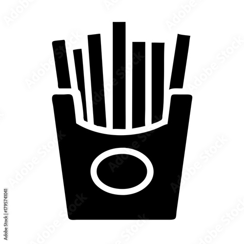 Black silhouette of french fries in a box on icon