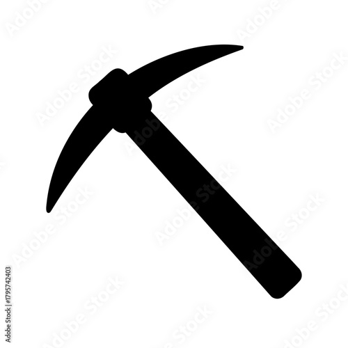 Black silhouette of a pickaxe mining tool isolated on white background